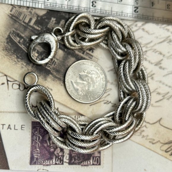 Estate Bronze Signed Milor Italy Thick Silver Plated Chain Bracelet - Picture 2 of 8